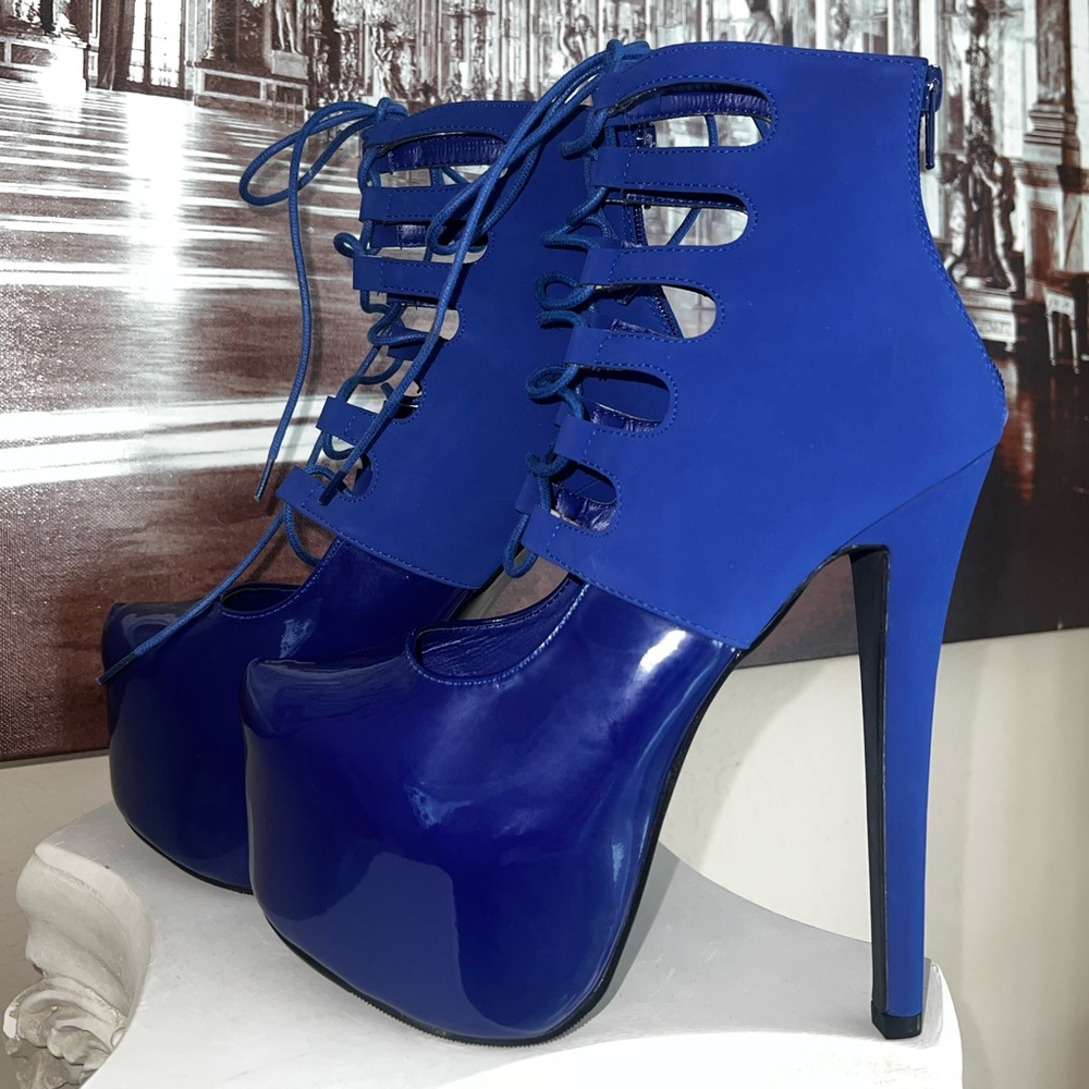 Blue Platform Corset Heels
